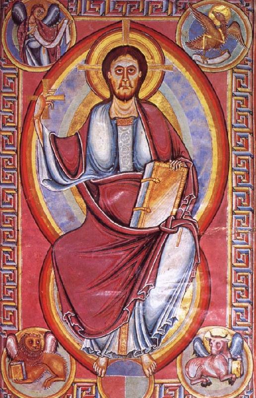 unknow artist Christus in majesty, page from the bible of Stavelot